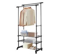 Hershii Portant à vêtements réglable avec 2 étagères et roulettes Double tringle à vêtements 85-140 cm L Support de rangement mobile pour vêtements pour chambre à coucher, salon, balcon