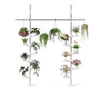 Hershii réglable Stand de Plantes Double Tension Pole Fleur étagère Support Coin étagères de Rangement avec 12 bacs, 2 Crochets et 1 télescopique Étendoir à Linge à Suspendre Tige - Ivoire
