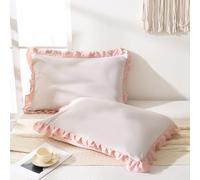 Herside Taie d'oreiller à volants beige rose 2pcs Design rustique à volants et franges pour filles Housse d'oreiller réversible (Beige rose, 50x75cm)