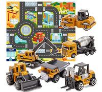 HERSITY Jouet Tracteur Tractopelle Benne en Métal avec Tapis Engins de Chantier Voiture Jouet Miniature Cadeau Enfant Garçon Fille 3 Ans+