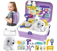 HERSITY Malette Veterinaire Enfant avec Peluche Chien Jeux D'imitation pour Toilettage de Chien Cadeaux d'anniversaire pour Enfants Garçons Filles 3 4 5 Ans