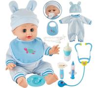 HERSITY Poupon Interactif Bebe, 33CM Poupee Bébé Qui Parle et Pleure, 11 Accessoires avec 12 Sons, Docteur Jouet Cadeau Enfant pour Fille 2 3 4 Ans