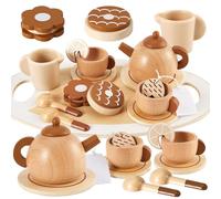 HERSITY Service à Thé Jouet en Bois, Dînette pour Enfants ave Plateau Accessoires de Cuisine, Jeux de Rôle Anniversaire Cadeau pour Enfant Filles Garçons 3 4 5 Ans