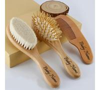 HERSTL Brosse Cheveux Bebe Personnalisable,Personnalisé Avec Noms Brosses Et Peignes Ensemble,Masseur De Tête For Bébé,Brosse Cheveux Bebe Naissance Bois,Cadeau De Naissance Personnalisé Filles