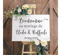 HERSTL Stickers Personnalisé Mariage, Panneau Mariage Bienvenue,Bienvenue Mariage Autocollant,Plan De Table Mariage,Nom Personnalisé Date Panneau, Conseil De Mariage Français Panneau