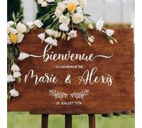 HERSTL Stickers Personnalisé Panneau Bienvenue Mariage, Sticker Bienvenue Mariage, Panneau Bois Personnalisé Mariage, Tableau Mariage, Autocollant Mariage， Pancarte Mariage Personnalisée, Bienvenue