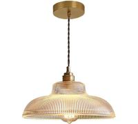 Hertl Lampe à suspension vintage en laiton avec abat-jour en verre rayé, lampe de chevet industrielle, luminaire E27, lustre de ferme antique, lampes à suspension minimalistes japonaises