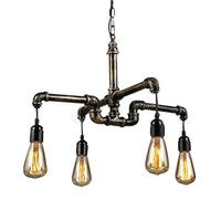 Hertl Lampe suspendue vintage industrielle, conduite d'eau, 4 lumières, lustre rétro, luminaire for salle à manger, cuisine, bar, restaurant