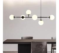 Hertl Lustre globe noir et blanc à 6 lumières, lampe suspendue moderne du milieu du siècle, îlot de cuisine, verre de lait, luminaires suspendus linéaires, lustre de salle à manger for salon, hall d'e