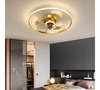 Hertl Lustre moderne Ventilateur de plafond moderne avec lampe et télécommande 55 cm DC Doré Ventilateur de lustre réversible LED Minuterie silencieuse 6 vitesses Ventilateur de plafond intégré for ch