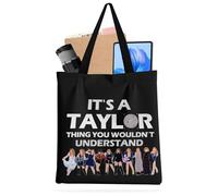Herton TS Album Sac en tissu imprimé Tay Aesthetic Chanteur Design Sac Femme Elegent Toile Tote Bag Cabas Cadeau pour les amateurs de musique Clean Girl Chanteuse TS Fan, Noir , 35 cm x 1 cm x 40 cm