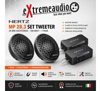 Hertz MP 28.3 Paire de tweeters 35 mm 180 W crête | 1,4 pouce, 180 W crête, impédance 4 ohms, 91 dB, grilles incluses, 1000-25000 Hz, dôme fibre Tetolon, aimant néodyme