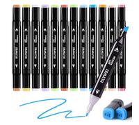 HERUAI Lot de 12 marqueurs à alcool - Marqueurs d'art avec application pour coloration, double pointe, artiste, dessin, burin et bullet pour enfants, adultes, graffiti, illustration, peinture,