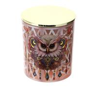 Hervit Boîte à bougie parfumée en verre rose avec chouette, parfum Oud, bouchon en métal et boîte cadeau - décoration maison, bougie parfumée, bougie décorative - Ø9 x h10 cm - 300 g