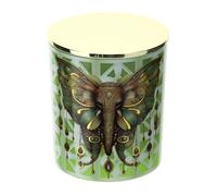 Hervit Boîte à bougie parfumée en verre vert avec éléphant, parfum Oud, bouchon en métal et boîte cadeau - décoration maison, bougie parfumée, bougie décorative - Ø9 x h10 cm - 300 g