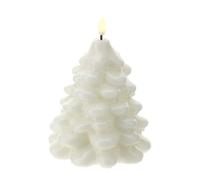Hervit Bougie LED en forme d'arbre laqué blanc imitation flamme oscillante - Boîte cadeau - 3 formes - Bougie de cire à sapin de Noël - Piles non incluses - Ø11,5 x H13 cm