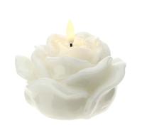 Hervit Bougie LED en forme de rose laquée blanche imitation flamme oscillante - Boîte cadeau - 2 couleurs - Bougie de cire à fleurs, éclairage relaxant sans fil, piles non incluses - Ø12 x 8 cm