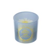 Hervit Bougie parfumée Daisy en verre bleu et or avec marguerite, parfum J'adore avec boîte cadeau - décoration maison, bougie parfumée, bougie décorative, marque-places - 5 cm - 38 g