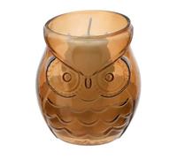 Hervit Bougie parfumée en verre chouette ambre, parfum oud, avec boîte cadeau, décoration maison, bougie décorative, bonbonnière cadeau graduation, parfum - Ø8 x h9 cm - 140 g