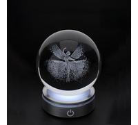 Hervit Boule Crystal Planet 3D Ballerine, base pivotante avec lumière LED RGB câble USB et boîte cadeau - Boule cristal, Fée, lumière de nuit pour enfants, lumière de chevet, danse - Ø6 cm