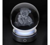 Hervit Boule Crystal Planet 3D ourson, base avec lumière LED RGB câble USB et boîte cadeau - boule cristal, ours, ours en peluche, lumière de nuit pour enfants, lumière de chevet, bonbonnière - Ø10 cm