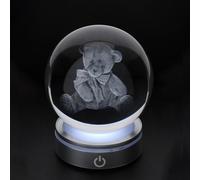 Hervit Boule Crystal Planet 3D ourson, base avec lumière LED RGB câble USB et boîte cadeau - boule cristal, ours, ours en peluche pour enfants, lumière de chevet - Ø8 cm