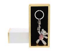 Hervit Porte-clés bijou ourson base en argent et strass rose avec boîte cadeau - 3 couleurs 4 formes - Bonbonnière naissance et baptême fille - Baby Shower - Gender Reveal Party - 5 x 13 cm