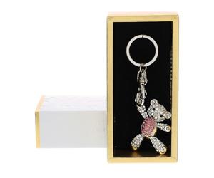 Hervit Porte-clés bijou ourson base en argent et strass rose avec boîte cadeau - 3 couleurs 4 formes - Bonbonnière naissance et baptême fille - Baby Shower - Gender Reveal Party - 5 x 13 cm