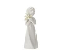 HERVIT Statuette enfant au bouquet de lys calla en porcelaine blanche décor H17 cm