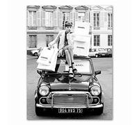 HERW Canvas Painting 3D Printing Decorative Painting Affiches Vintage Style Rétro Noir Blanc Photo Vintage Street Art Toile Peinture Rétro Art Voiture Vogue Fille Photos Décor À La Maison