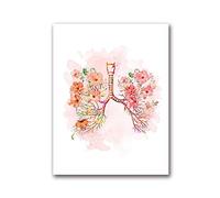 HERW Grande Affiche Poumons Et Fleur Rose Impression Bronches Aquarelle Photos Médicales Art Mural Toile Peinture Médecine Médecin Bureau Décor