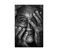 HERW Impression sur Toile Affiche Noir Et Blanc Grande Grande Image Vieille Femme Peintures Murales Froissées Décor De La Chambre À La Maison Toile Photo pour La Conception De La Maison