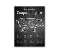 HERW Impression sur Toile Guide De Boucher Français Affiche Porc Coupé Cuisine Symbole Impression Tableau Noir Vintage Art Toile Peinture Cadeau pour Mari Petit Ami
