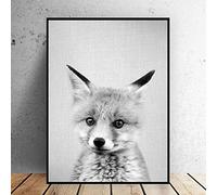 HERW Impression sur Toile Noir Blanc Bébé Renard Toile Peinture Art Impression Affiche Photo Mur Moderne Minimaliste Chambre Salon Décoration Non sans Cadre