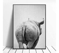 HERW Impression sur Toile Noir Blanc Rhinocéros Queue Toile Peinture Art Impression Affiche Photo Mur Moderne Minimaliste Chambre Salon Décoration Non sans Cadre