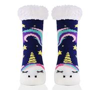 HERYEBING Chaussette Enfant Fille en Coton Socquettes avec Modèle Animal Motif, Soquette Fille, Doux et Mignon, Cadeau Fille Garçon, Licorne Bleue 5-8 Ans