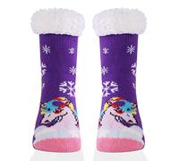 HERYEBING Chaussette Enfant Fille en Coton Socquettes avec Modèle Animal Motif, Soquette Fille, Doux et Mignon, Cadeau Fille Garçon, Licorne Violette 5-8 Ans