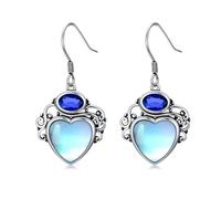 Herz Mondstein Ohrringe Argent sterling 925 Filigrane Vintage Ohrhänger mit Saphirblauem Geburtsstein Schmuck Geschenke für Frauen, Argent sterling