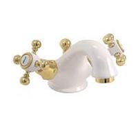 Herzbach Anais mitigeur lavabo 32452000104 blanc or, bec coulé, avec garniture de vidage
