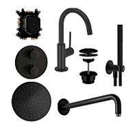 Herzbach Deep Black Duscharmatur Set Waschtisch, Wanne, Dusche