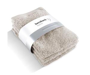 herzbach home Coffret de 3 Serviettes pour invités de 30 x 50 cm (Gris Sable) de Haute qualité | Douces et absorbantes | Elles sont en 100% Coton Naturel