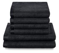 herzbach home Collection Deep Black | Lot de 2 serviettes de bain et 4 serviettes de toilette | 100 % coton | Doux et absorbant | Couleur : noir