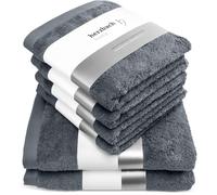 herzbach home Kit de 6 Serviettes Premium (Anthracite) - 4 de 50x100cm et 2 de 70x140cm - Serviettes de Haute qualité, Douces et absorbantes en Coton Naturel
