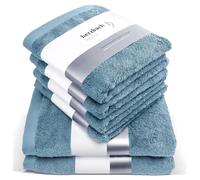 herzbach home Kit de 6 Serviettes Premium (Bleu) - 4 de 50x100cm et 2 de 70x140cm - Serviettes de Haute qualité, Douces et absorbantes en Coton Naturel