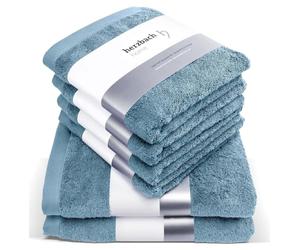 herzbach home Kit de 6 Serviettes Premium (Bleu) - 4 de 50x100cm et 2 de 70x140cm - Serviettes de Haute qualité, Douces et absorbantes en Coton Naturel