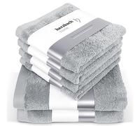 herzbach home Kit de 6 Serviettes Premium (Gris Argenté) - 4 de 50x100cm et 2 de 70x140cm - Serviettes de Haute qualité, Douces et absorbantes en Coton Naturel