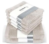 herzbach home Kit de 6 Serviettes Premium (Gris Sable) - 4 de 50x100cm et 2 de 70x140cm - Serviettes de Haute qualité, Douces et absorbantes en Coton Naturel