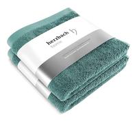 herzbach home Le Set de 2 Serviettes de qualité supérieure en 50 x 100 cm | Serviettes de Haute qualité, moelleuses et absorbantes | 100% Coton Fin et Naturel (Vert Océan)