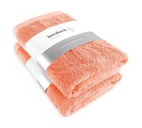 herzbach Home Lot de 2 serviettes de douche de haute qualité, 70 x 140 cm, grandes, douces et absorbantes de la meilleure qualité, 100 % coton naturel (corail)