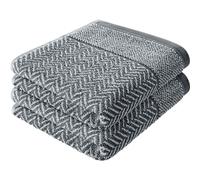 herzbach home Serviettes Essuie-Mains, Set de 2, 100% Coton 50x100 cm à Motifs, Anthracite